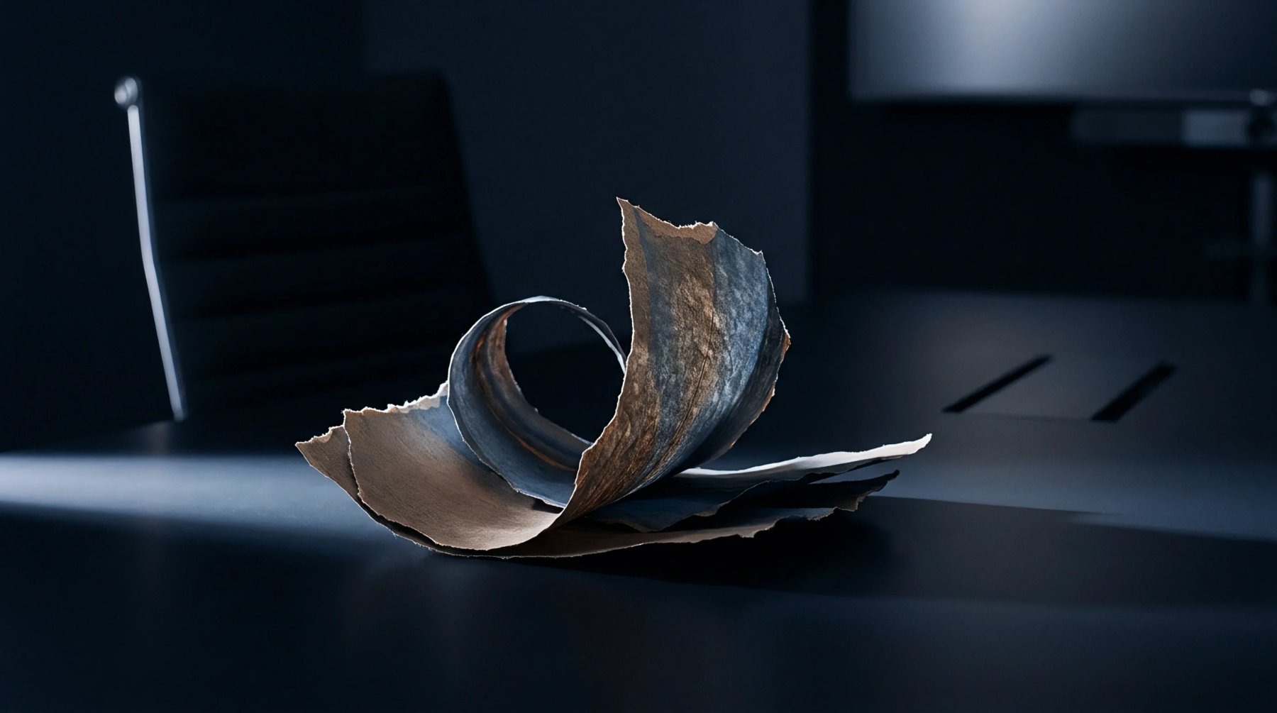 Fibrous composite substrate bends into a rigid loop atop a dark matte workstation displaying inherent material stiffness and structural deformation resistance.